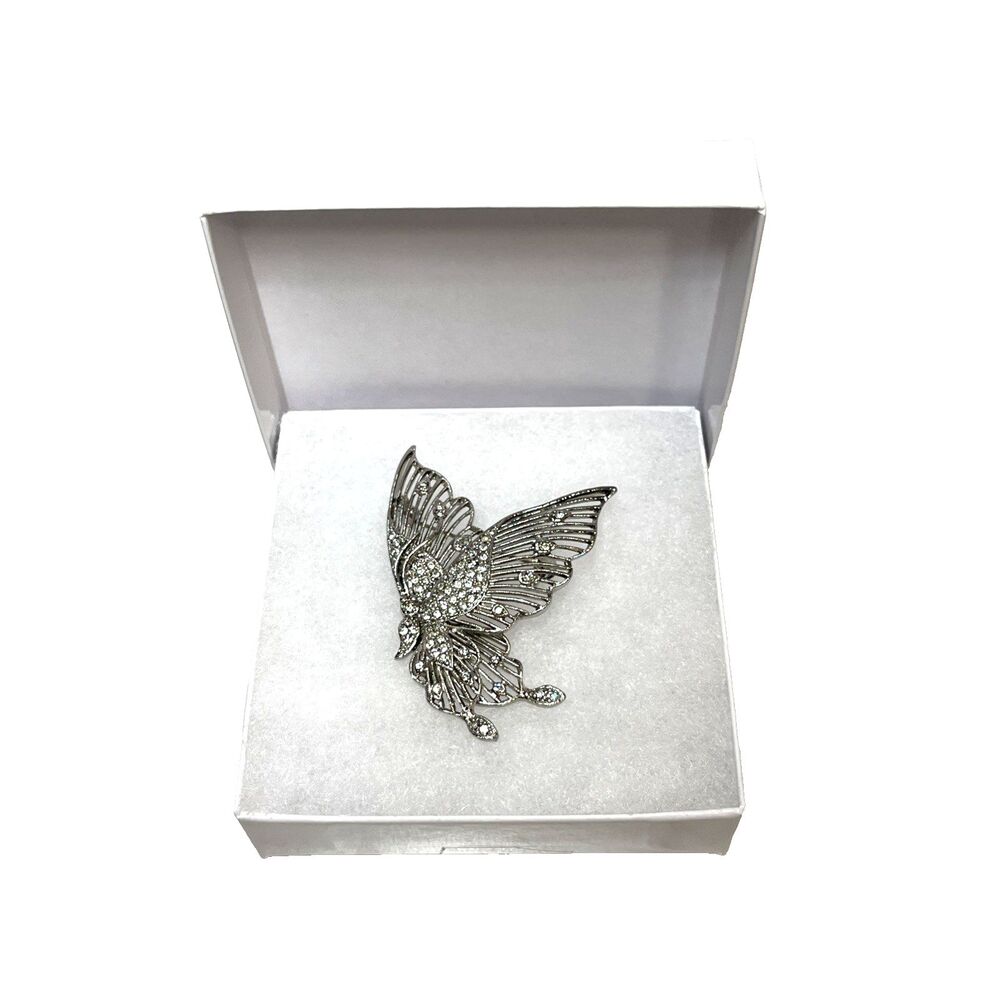 Butterfly Brooch Women Lapel Pin Silver Colored Metal With Sparkling Stones Vtg